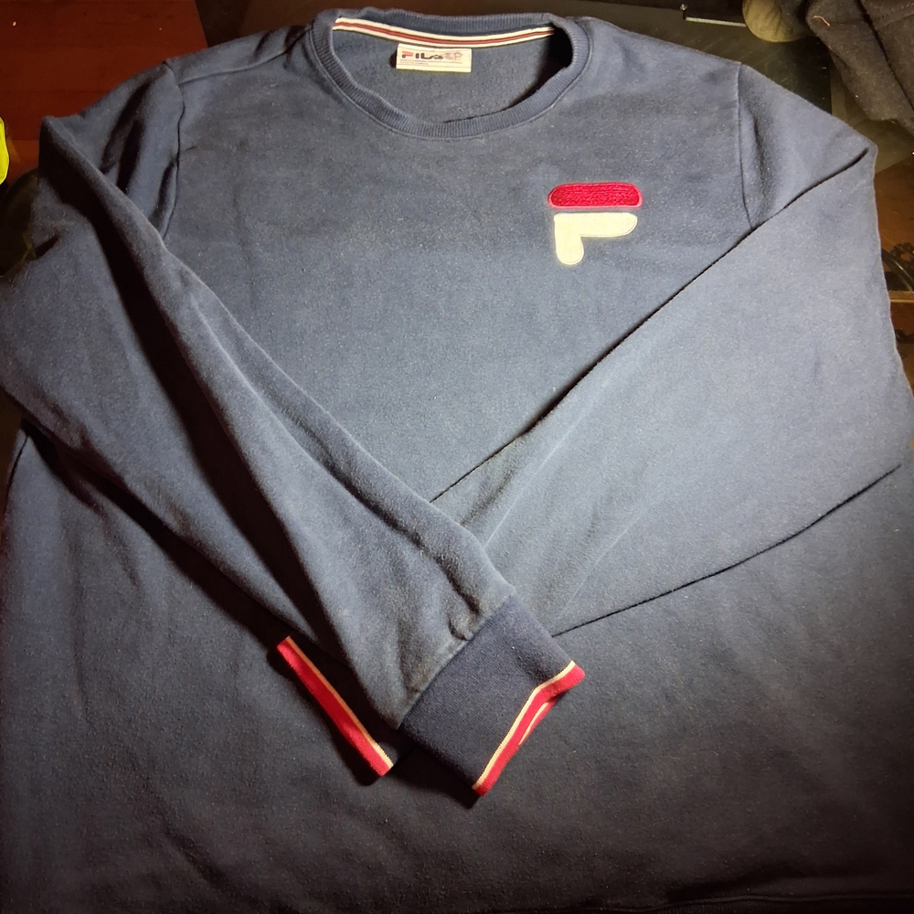 Fila Vintage Navy Sweatshirt with Red and White Accents